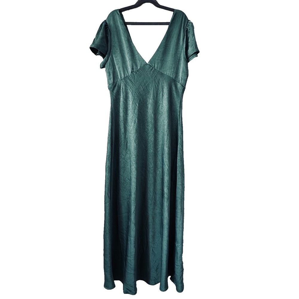Wild Fable Sage Green Satin Midi Dress XS Balletcore Coquette Tie Shoulder Dress